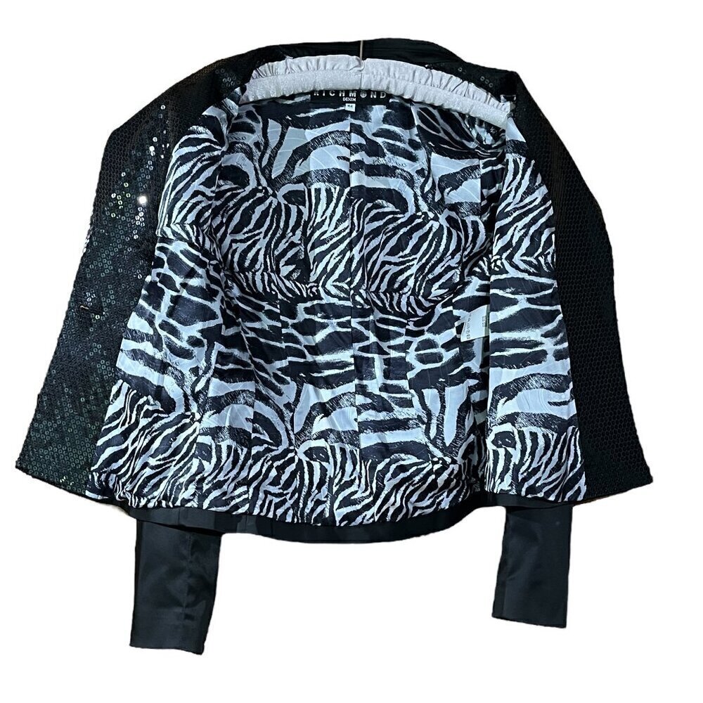John Richmond Sequined Lapel Black Sateen Blazer Jacket Made in Italy - MINT - Picture 9 of 13